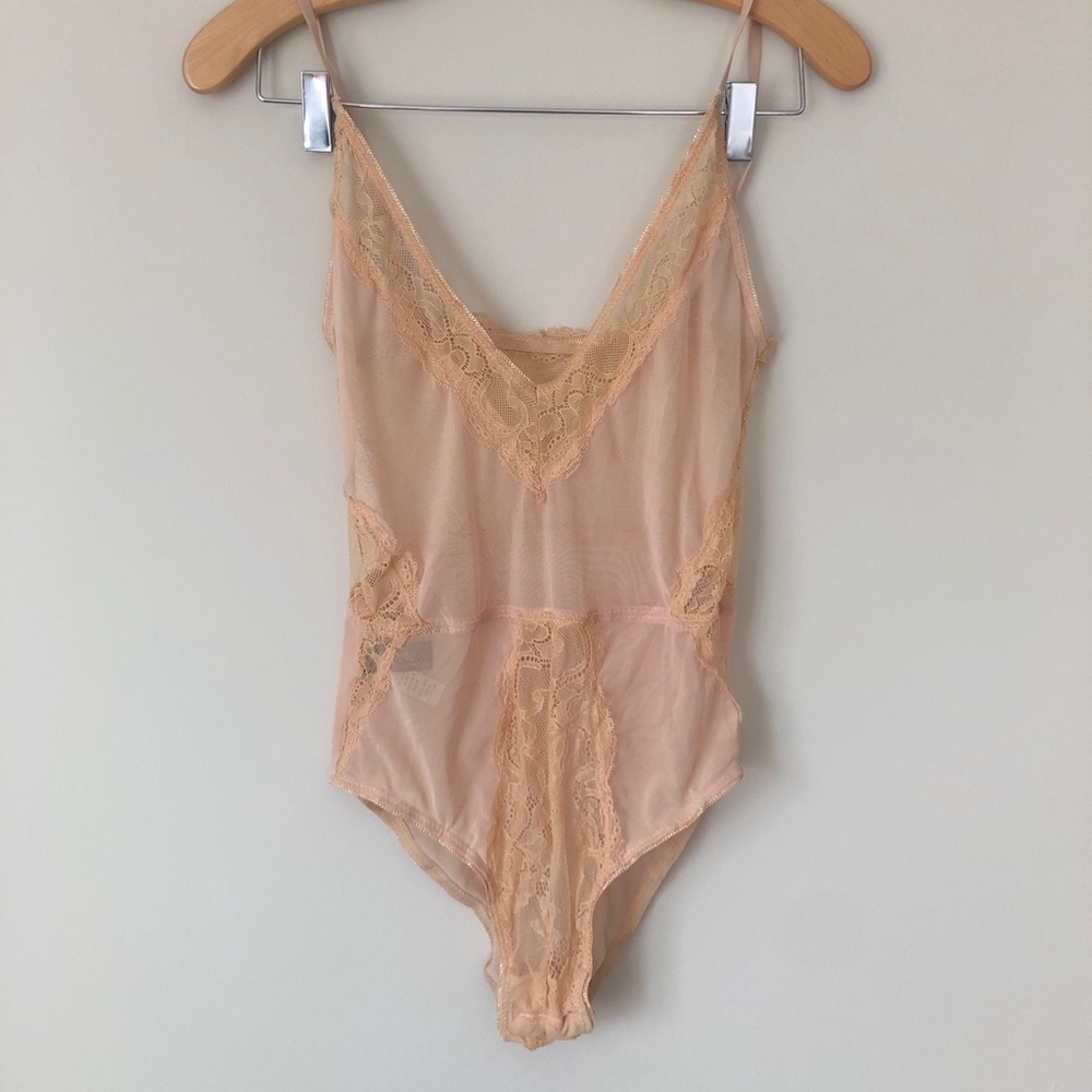 Sheer nude, mesh and lace bodysuit